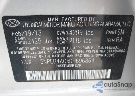 2013 Hyundai Sonata Gls из США, поврежденный, VIN 5NPEB4AC5DH696864